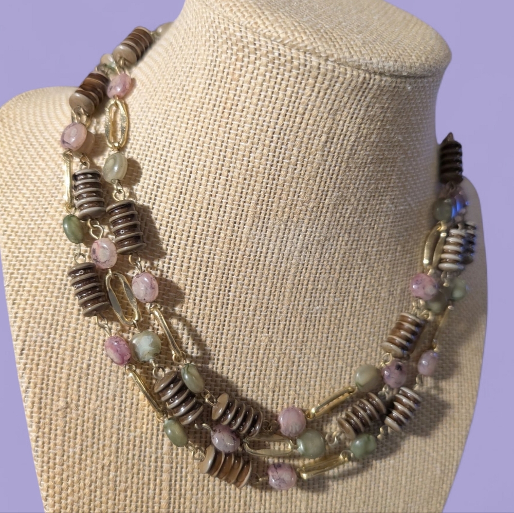 Vintage Gold Tone Multicolor Beaded Necklace